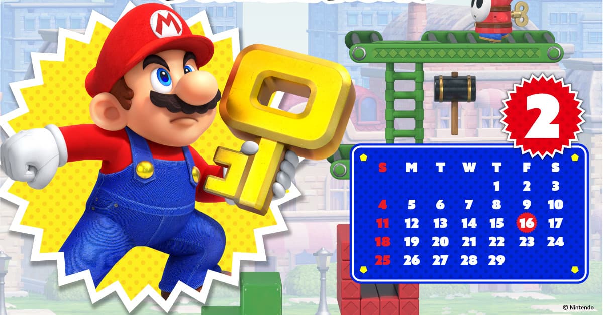 Mario vs. Donkey Kong: wallpaper com calendário de fevereiro inspirado no jogo está disponível no My Nintendo