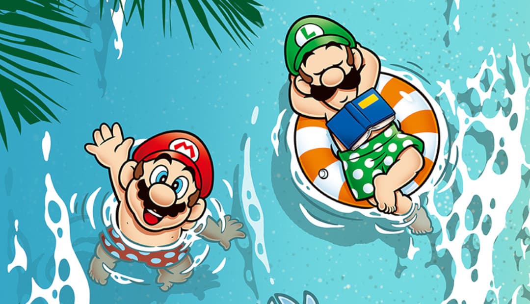 Irmãos Mario e Luigi curtem a praia em wallpaper gratuito divulgado pela Nintendo