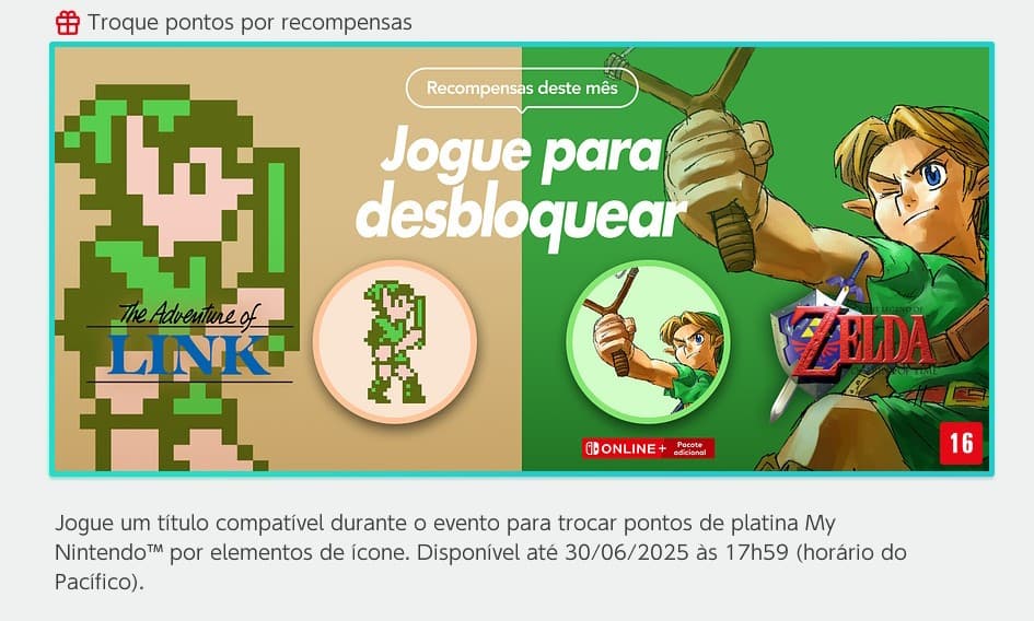 Ícones de The Legend of Zelda chegam ao Nintendo Switch Online